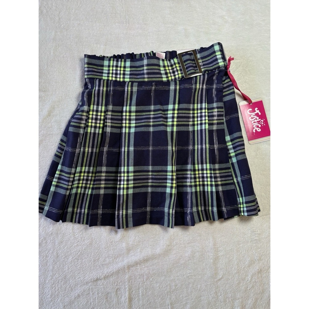 Justice Girls Skirt Faux Wrap Kilt Shirt Built In Short Size M10 NWT Blue Plaid